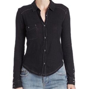Free People We The Free Black Button Down Top Caroline Size Medium
